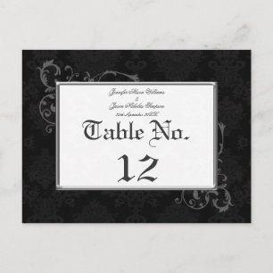 Mariage damassé gothique Numéro de table noir et b