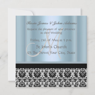 Mariage damassé Invitation noir et bleu ciel