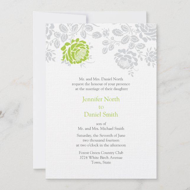 Mariage damassé Invitations Lime Et Grey (Devant)
