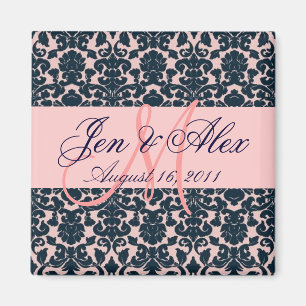 Mariage damassé Monogram Rose Navy Magnet