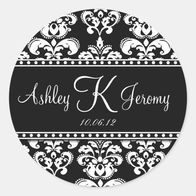 Mariage damassé noir blanc Favoriser les Étiquette (Devant)