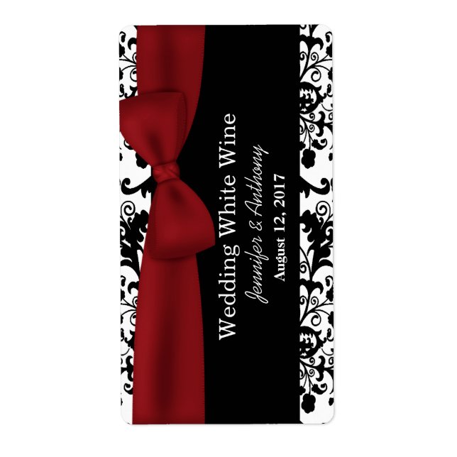 Mariage damassé noir et blanc Mini Étiquettes de v (Devant)