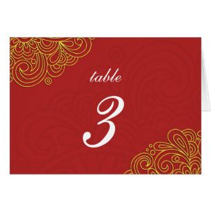 Mariage damassé Red Swirl d'Asie Numéro de table