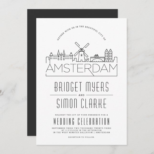 Mariage d'Amsterdam | Invitation Skyline (Devant / Derrière)