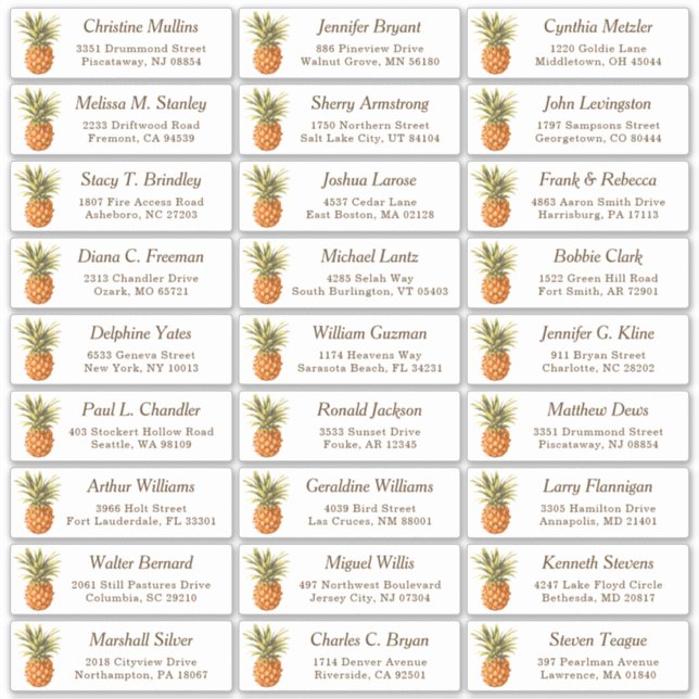 Mariage d'ananas tropical Étiquette de adresse inv (Devant)
