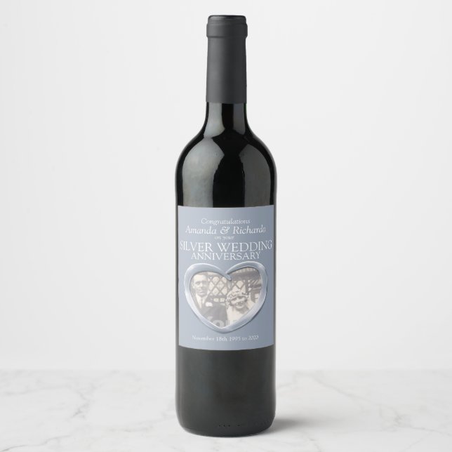 Mariage d'anniversaire argent étiquettes de vin pe (Devant)
