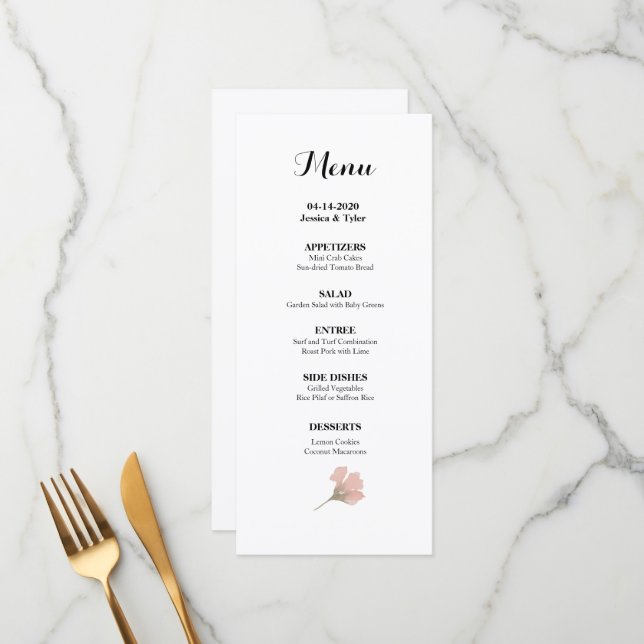 Mariage d'aquarelle ou menu Événement (Devant/Arrière en situation)