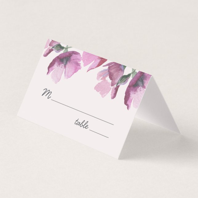 Mariage d'aquarelle violet fleuri Table Place Card (Front)