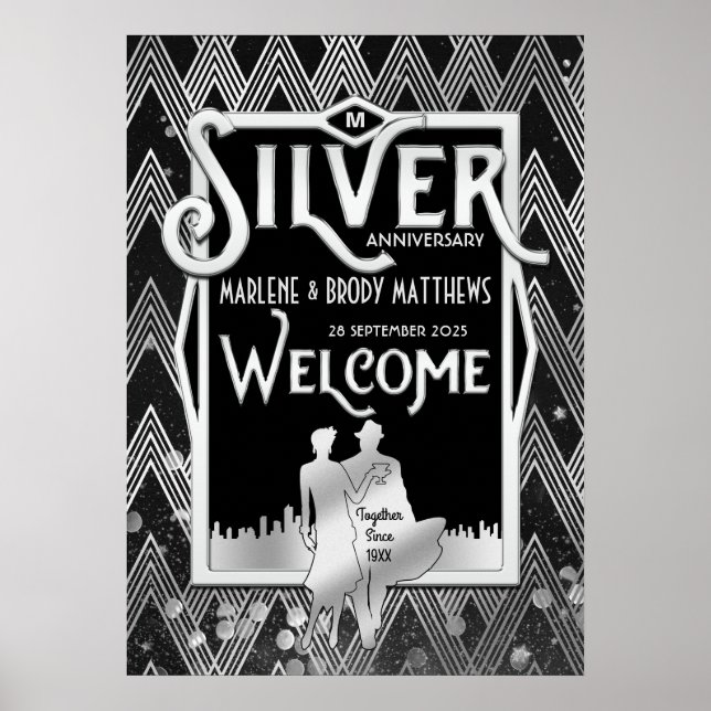 Mariage d'argent Anniversaire Art déco Bienvenue (Devant)
