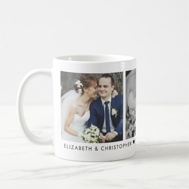 Mariage Date et Monogramme 3 Photo Café Mug (Gauche)