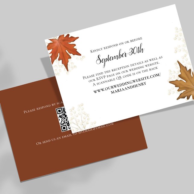 Mariage de automne Automne quitte RSVP QR Code (Elegant watercolor fall autumn leaves wedding response card. )
