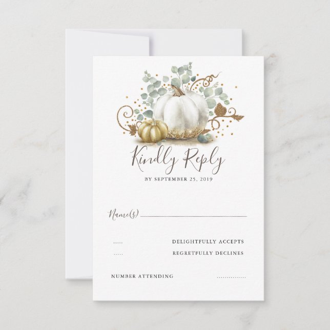 Mariage de automne Citrouille or et blanc RSVP (Devant)