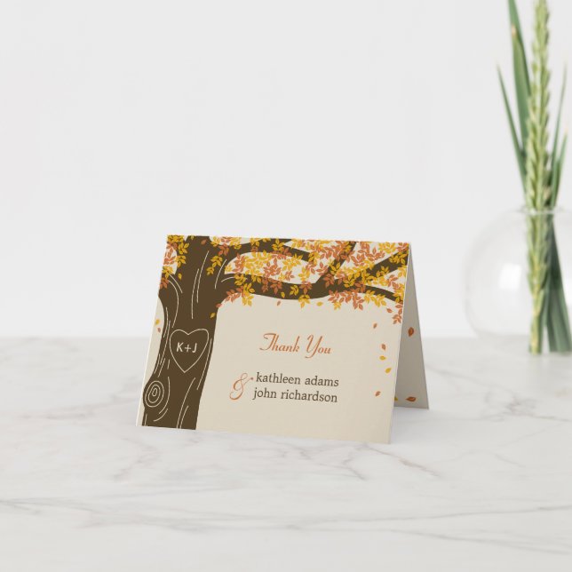 Mariage de automne en chêne Merci Cartes de notes (Devant)