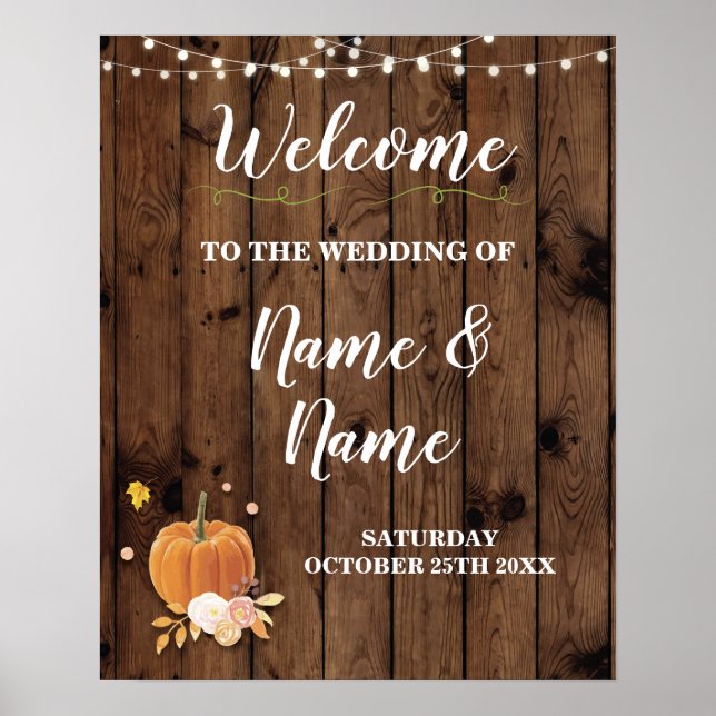 Mariage de bienvenue Poster Citrouille Sign Wood H (Devant)
