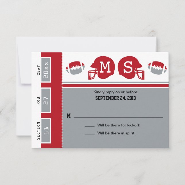 Mariage de billets de football gris et rouge RSVP (Devant)