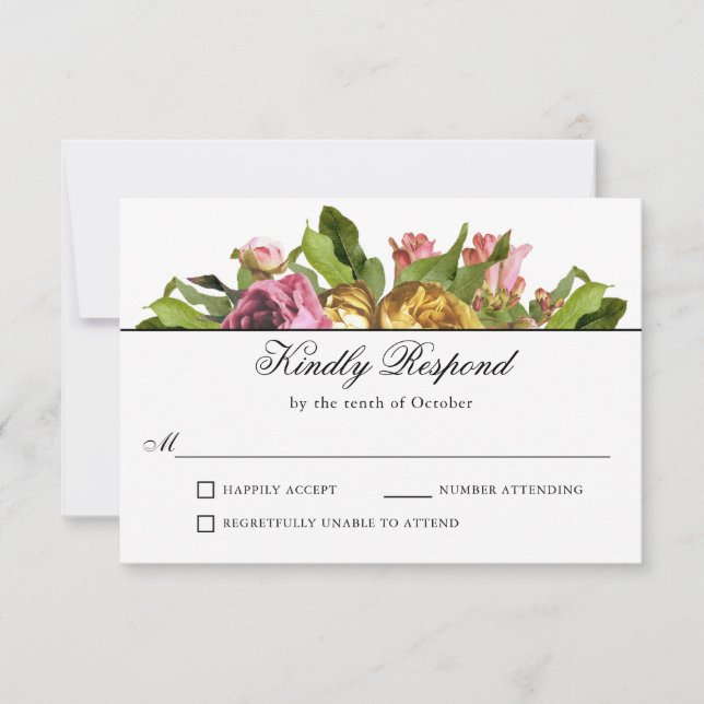 Mariage de bouquet rose floral RSVP (Devant)
