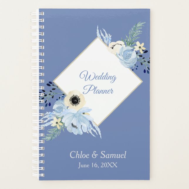 Mariage de cadre floral à aquarelle bleue (Devant)