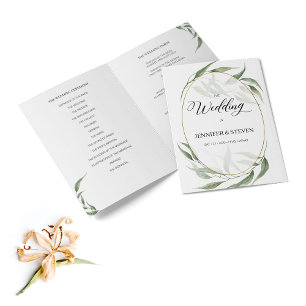 Mariage de calligraphie Feuille verte Programme pl