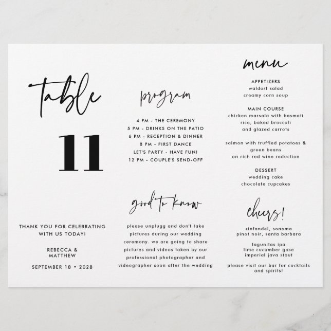 Mariage de calligraphie moderne Programme Tripler (Devant)
