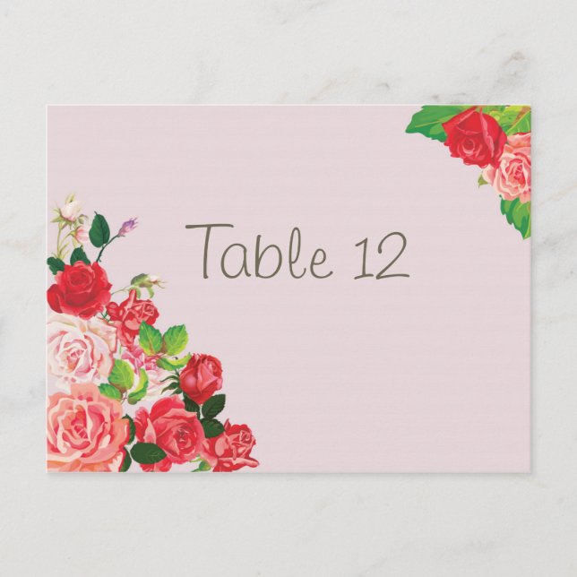Mariage de carte de numéro de table rose et rouge  (Devant)