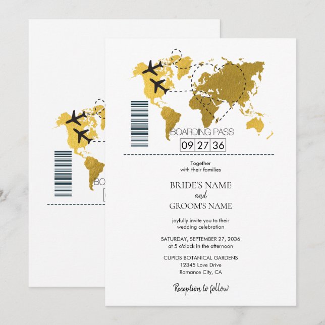 Mariage de carte d'embarquement de destination (Devant / Derrière)