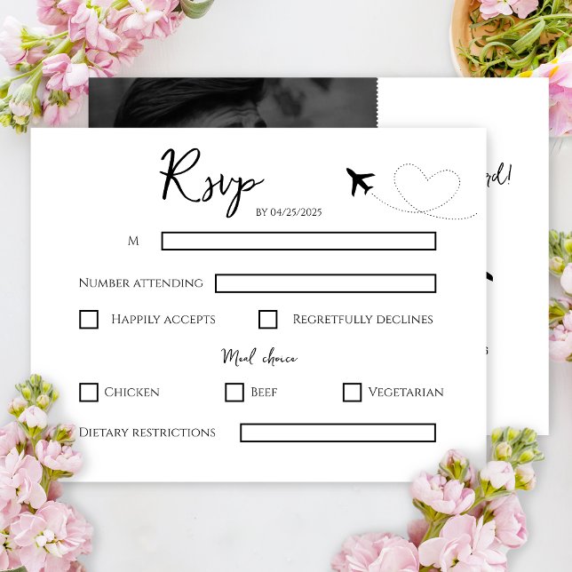 Mariage de carte d'embarquement de destination pho (Boarding Pass Black and White Wedding Response Card)