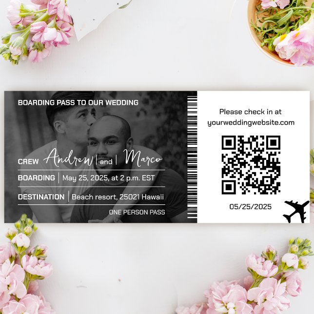 Mariage de carte d'embarquement de destination pho (Photo Destination Boarding Pass Wedding Invitation)