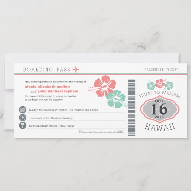 Mariage de carte d'embarquement de ketmie d'Hawaï (Devant)