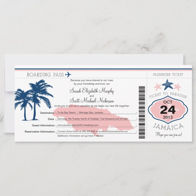 Mariage de carte d'embarquement de la Jamaïque (Devant)
