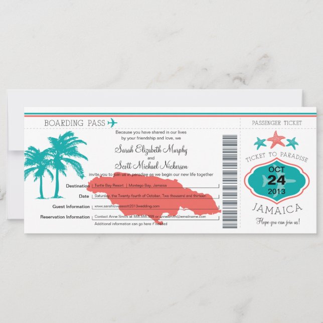 Mariage de carte d'embarquement de la Jamaïque (Devant)