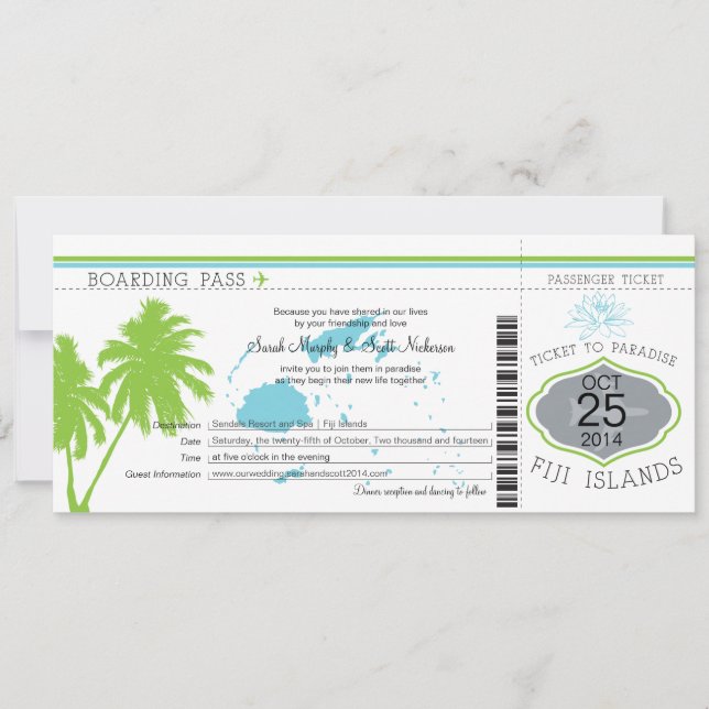 Mariage de carte d'embarquement des îles fidji (Devant)
