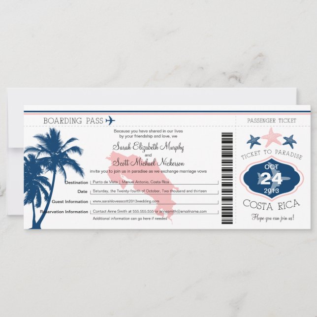 Mariage de carte d'embarquement du Costa Rica de (Devant)