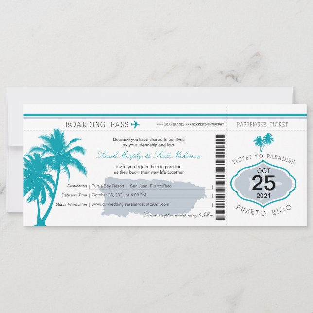 Mariage de carte d'embarquement gris et Turquoise  (Devant)