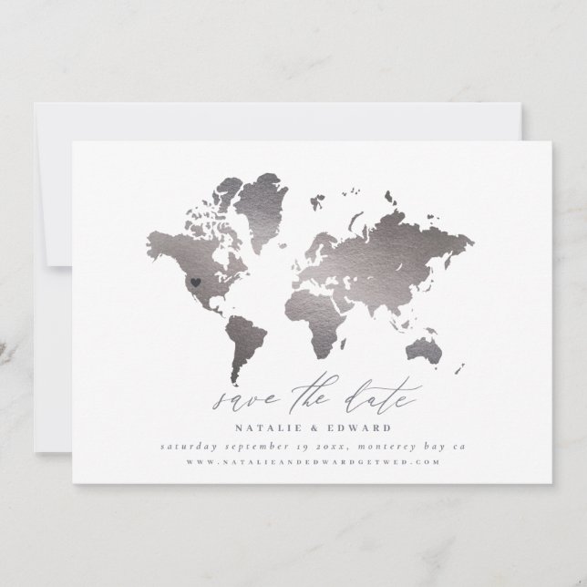 Mariage de carte du monde métallique en argent (Devant)