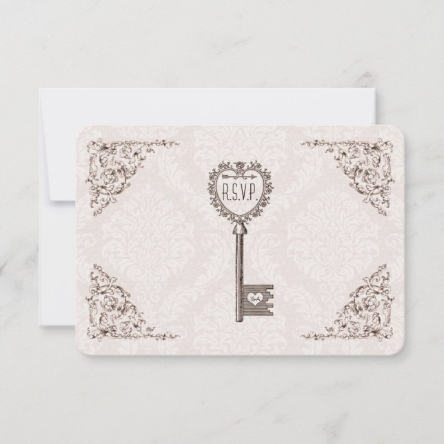 Mariage de clé d'amour vintage RSVP (Devant)