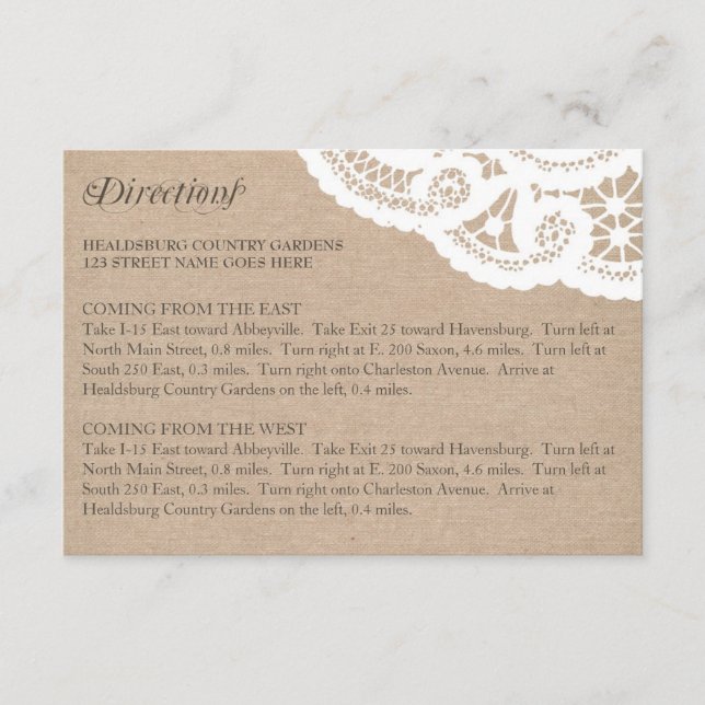 Mariage de dentelle Burlap Instructions Carte de b (Devant)