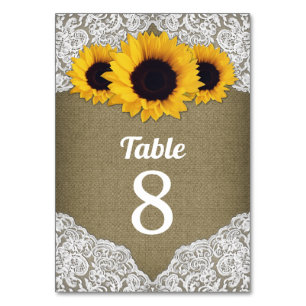 Mariage de dentelle de tournesol Burlap Cartes Num