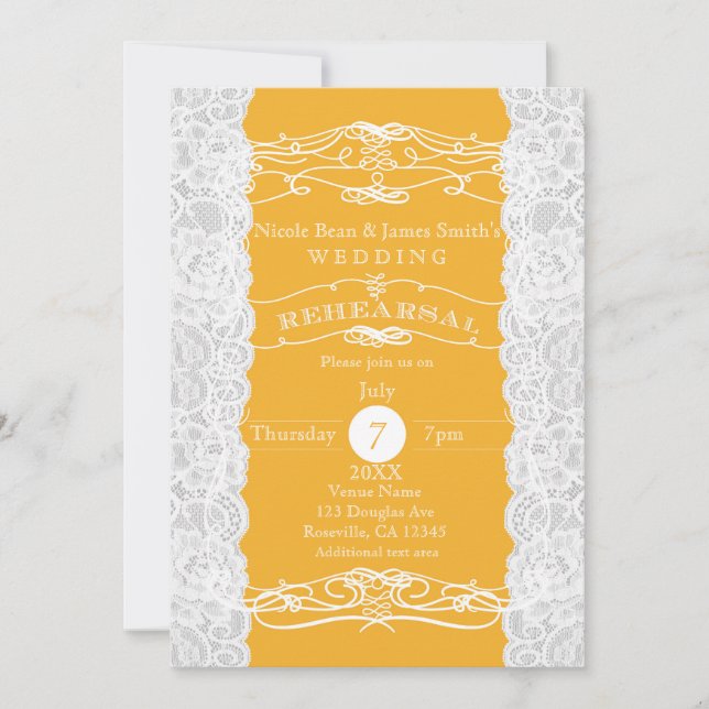 Mariage de dentelle jaune et blanc Invitations REH (Devant)