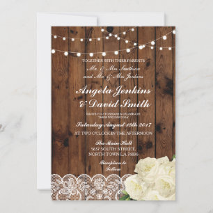 Mariage de dentelle  Rose rustique Invitations lég