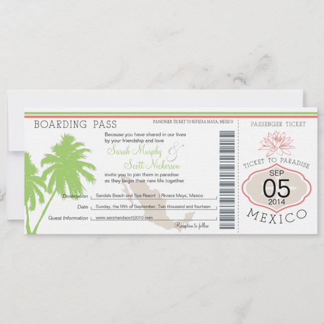 Mariage de destination de carte d'embarquement du (Devant)