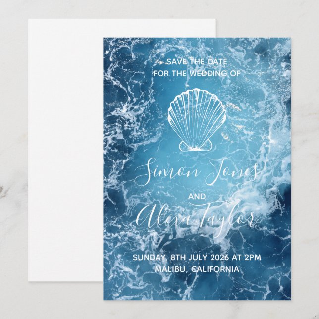 Mariage de destination de plage, save the date (Devant / Derrière)
