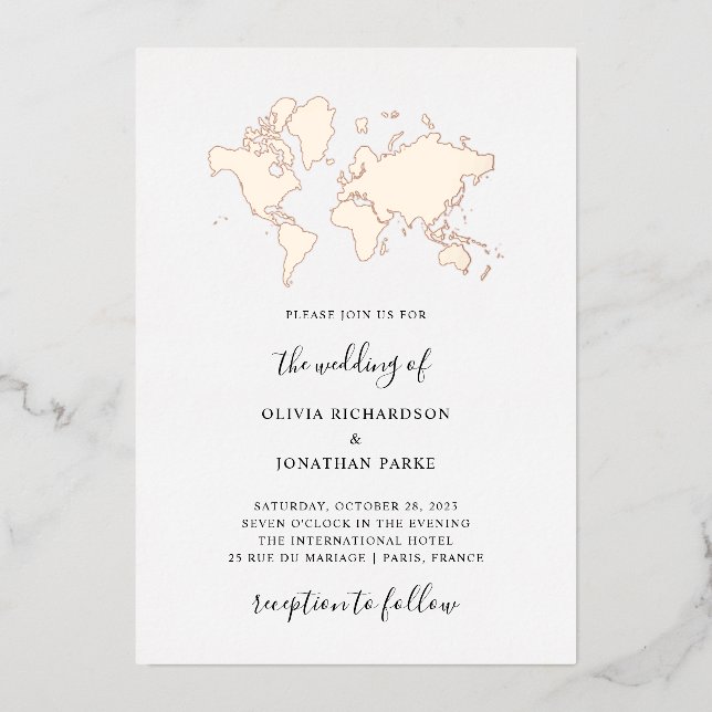 Mariage de destination | Elégant Monde Carte Rose  (Recto)