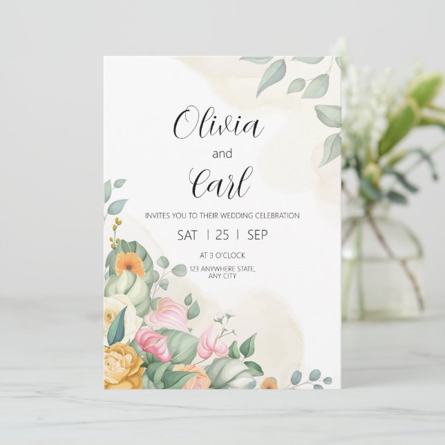 Mariage de Faire-part de mariage vert Eucalyptus (Debout devant)