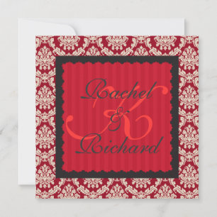 Mariage DE FÊTE RED DAMASK INVITATION AU RENOUVELL