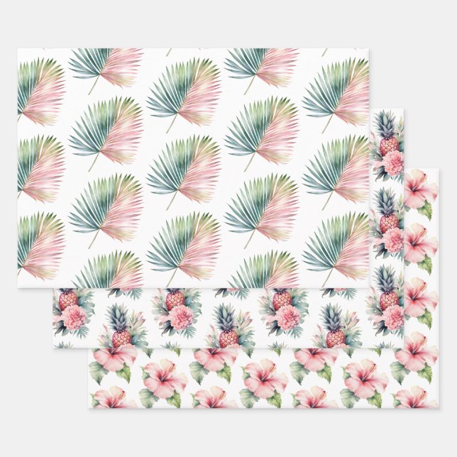 Mariage de feuille verte rose tropicale (Lot)