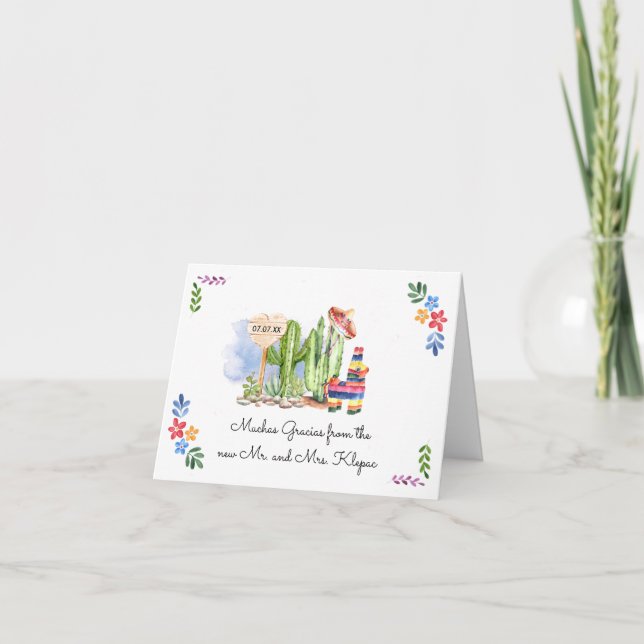 Mariage de Fiesta| Carte de remerciements d'aquare (Devant)