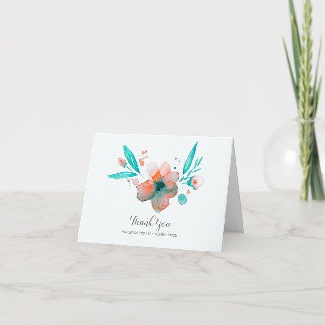 mariage de fleurs d'aquarelle turquoise merci (Devant)