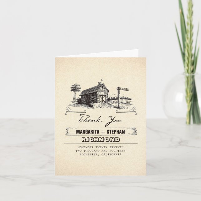 Mariage de grange rustique merci cartes (Devant)