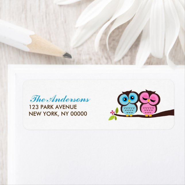 Mariage de hibou bleu et rose (En situation)