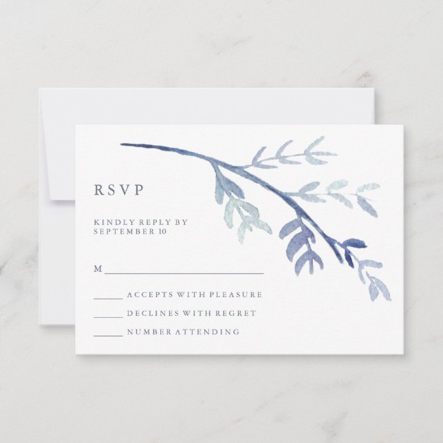 Mariage de la branche d'aquarelle bleue RSVP (Devant)